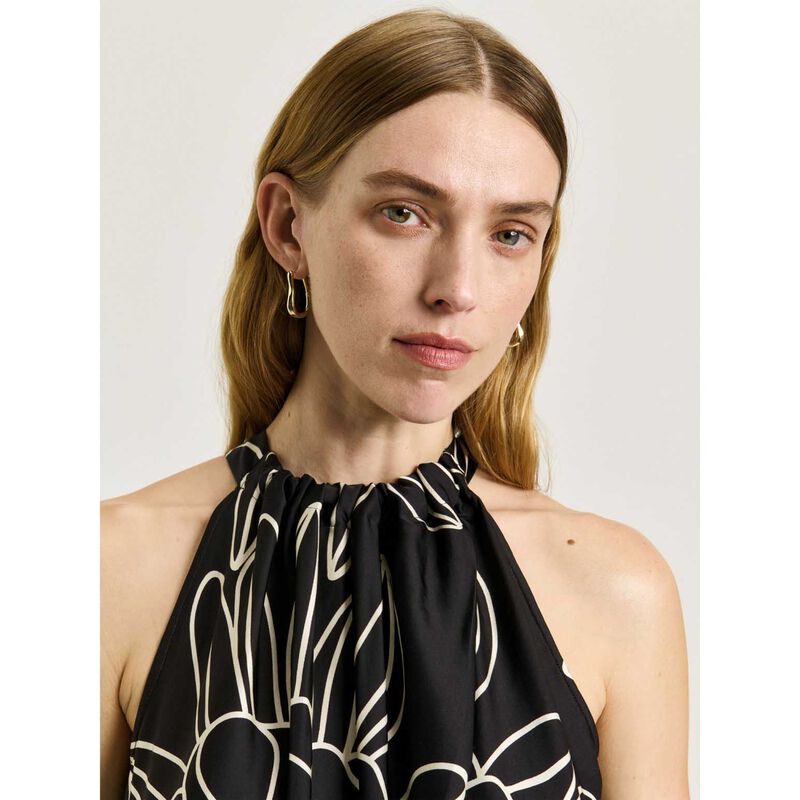 Veronika Maine Black Orchid Border Print Halter Maxi Dress image number 2